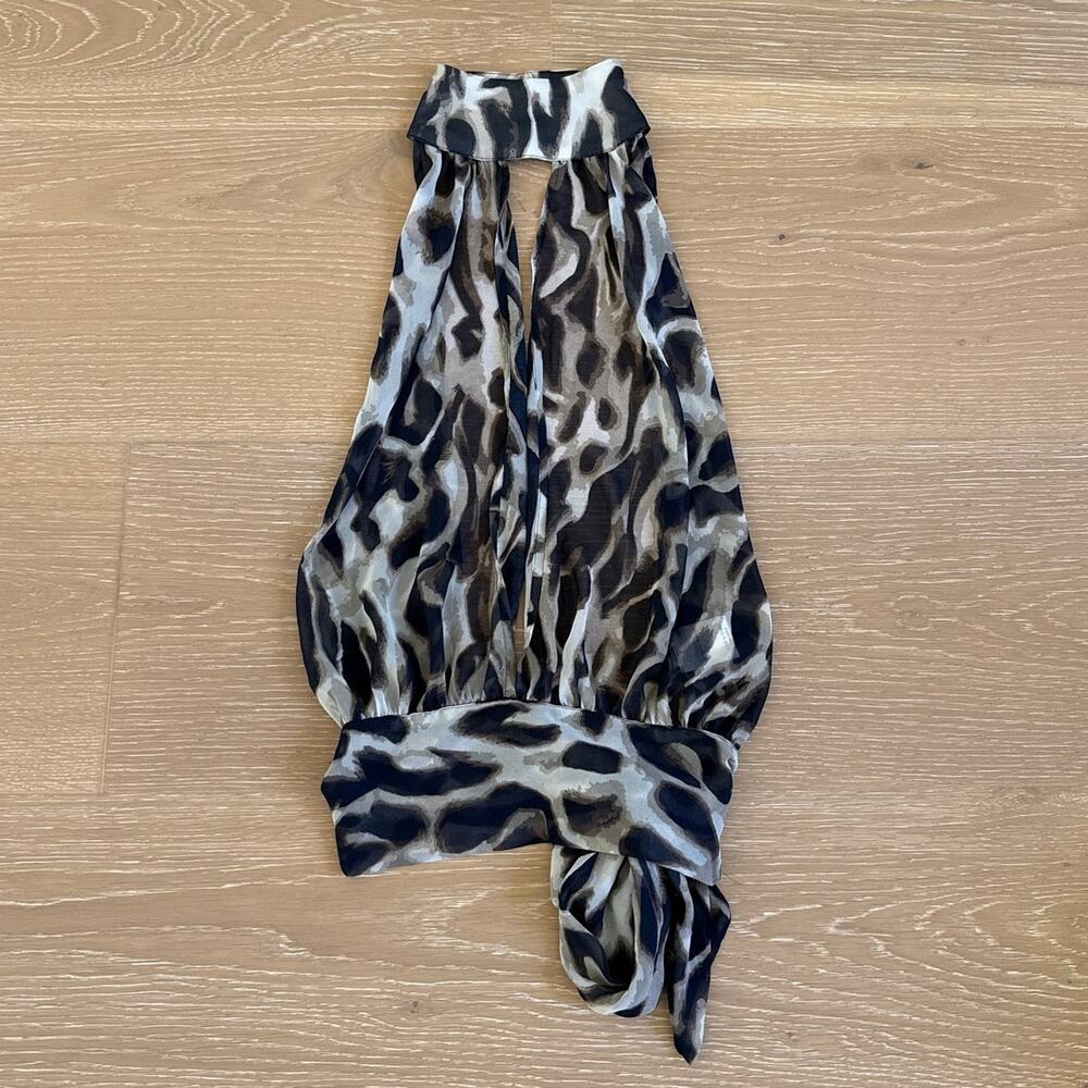 Superdown Halter Top Open Back Animal Print Skylah Size S Beige Brown Black